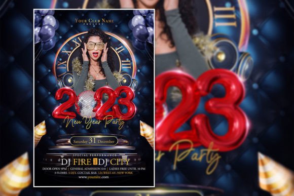 2023 New Year Party Flyer: Editable PSD Template