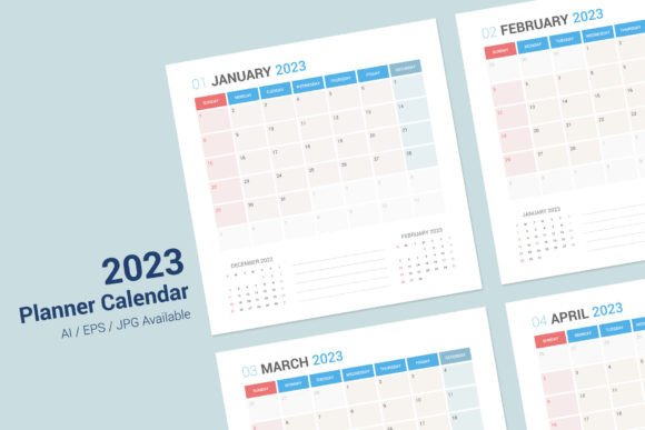 Calendar 2023 Planner Design: Sunday Start Professional Layouts