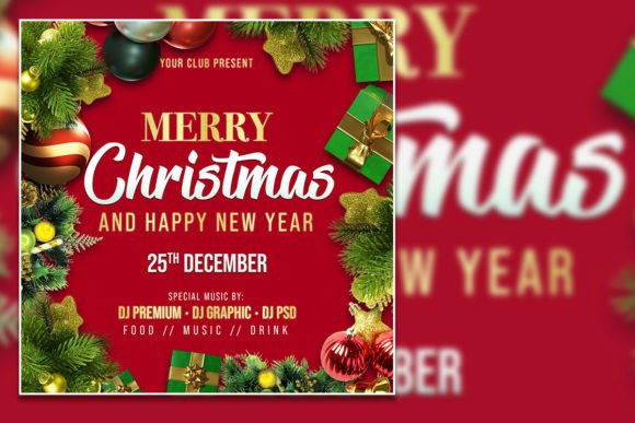 Merry Christmas Square Flyer: Fully Editable PSD Template