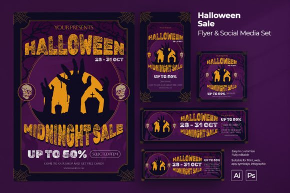 Modern Halloween Sale Flyer & Social Media Set