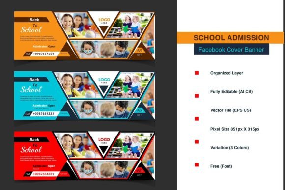 School Admission Facebook Cover Banner: Design Templates